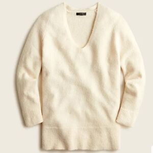 J.CREW Stretch-wool V-neck tunic sweater in Cream Ivory White